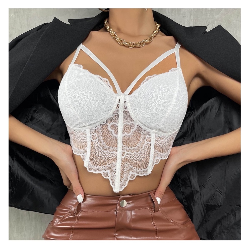 NWT Windsor/Bozzolo Sexy White Lace Crop Top Bustier Bralette Cami